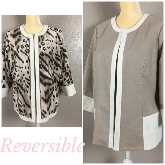 Chico's Jackets & Blazers - Chicos Reversible Linen Khaki Cheetah Jacket